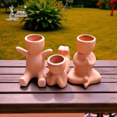 Chậu Gốm Đất Nung Mini Hình Người Ngồi Dễ Thương - Gốm Sứ Sân Vườn
