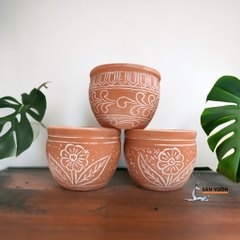 Chậu Gốm Đất Nung Trồng Cây Dáng Chum Vân Hoa - Gốm Sứ Sân Vườn
