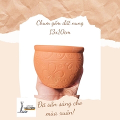 Chậu Gốm Đất Nung Trồng Cây Dáng Chum Vân Hoa - Gốm Sứ Sân Vườn