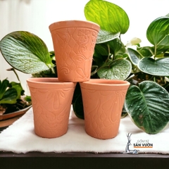 Chậu Gốm Đất Nung Vót Miệng Loe Hoa Văn Chỉ Trắng - Gốm Sứ Sân Vườn