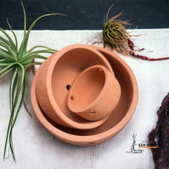 Chậu Treo Dây Gốm Đất Nung Vân Hoa Hồng - Gốm Sứ Sân Vườn