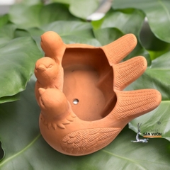 Chậu Gốm Đất Nung Hình 3 Chú Chim - Gốm Sứ Sân Vườn