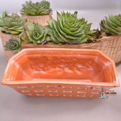 Chậu Treo Ốp Tường Gốm Đất Dáng Chữ Nhật Ngang Vân Hoa Hồng - Gốm Sứ Sân Vườn