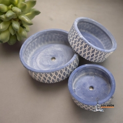 Bộ 3 Chậu Gốm Đất Nung Sọc Caro Và Gốc Cây Sơn Wax Cao Cấp - Gốm Sứ Sân Vườn