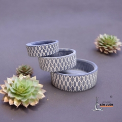 Bộ 3 Chậu Gốm Đất Nung Sọc Caro Và Gốc Cây Sơn Wax Cao Cấp - Gốm Sứ Sân Vườn