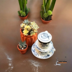 Chậu Gốm Đất Nung Dáng Trứng Vân Kim Cương - Gốm Sứ Sân Vườn