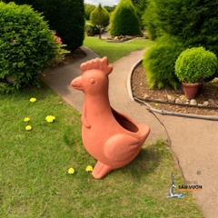 Chậu Gốm Đất Nung Hình Con Gà Trống Rooster - Gốm Sứ Sân Vườn