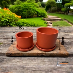 Chậu Gốm Đất Nung Hình Trứng Trơn + Đĩa Lót - Gốm Sứ Sân Vườn