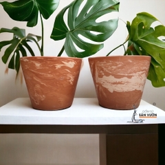 Chậu Gốm Đất Nung Dáng Vót Vuông Màu Loang Marble - Gốm Sứ Sân Vườn