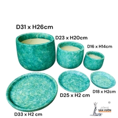 Combo Chậu Gốm Đất Nung Dáng Nồi Sơn Wax Và Đĩa Lót Cùng Màu - Gốm Sứ Sân Vườn