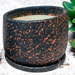 Combo Chậu Gốm Đất Nung Dáng Nồi Sơn Wax Và Đĩa Lót Cùng Màu - Gốm Sứ Sân Vườn