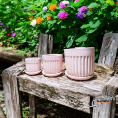 Combo Đĩa Lót Và Chậu Gốm Đất Nung Hình Trái Khế Sơn Màu Pastel - Gốm Sứ Sân Vườn