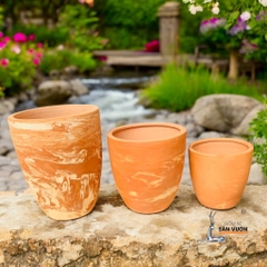 Bộ 3 Chậu Gốm Đất Nung Dáng Vót Cao Miệng Giả Loang Marble Trồng Kiểng Lá - Gốm Sứ Sân Vườn