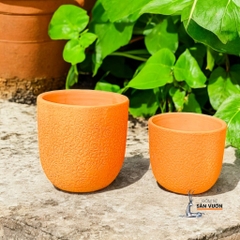 Chậu Gốm Đất Nung Dáng Trứng Vân Hoa Hồng - Gốm Sứ Sân Vườn