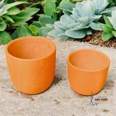 Chậu Gốm Đất Nung Dáng Trứng Vân Hoa Cúc - Gốm Sứ Sân Vườn