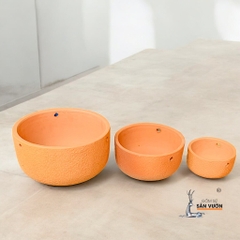 Chậu Treo Dây Gốm Đất Nung Vân Hoa Hồng - Gốm Sứ Sân Vườn