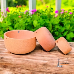 Chậu Treo Dây Gốm Đất Nung Vân Hoa Hồng - Gốm Sứ Sân Vườn