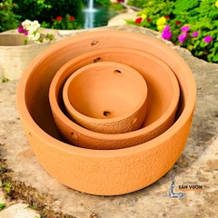 Chậu Treo Dây Gốm Đất Nung Vân Hoa Hồng - Gốm Sứ Sân Vườn