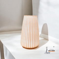Bình Gốm Đất Nung Sọc Đứng Sơn Wax Trắng - Gốm Sứ Sân Vườn