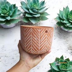 Chậu Treo Dây Gốm Đất Nung Hoa Văn Xương Cá - Gốm Sứ Sân Vườn