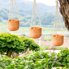 Chậu Treo Dây Gốm Đất Nung Hoa Văn Xương Cá - Gốm Sứ Sân Vườn