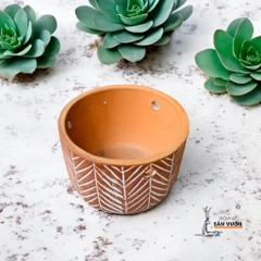 Chậu Treo Dây Gốm Đất Nung Hoa Văn Xương Cá - Gốm Sứ Sân Vườn