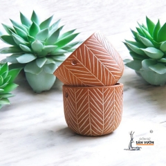Chậu Treo Dây Gốm Đất Nung Hoa Văn Xương Cá - Gốm Sứ Sân Vườn