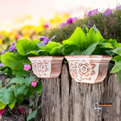 Chậu Treo Trồng Cây Gốm Đất Nung Áp Tường, Vân Hoa Hồng, Size NHỎ - Gốm Sứ Sân Vườn