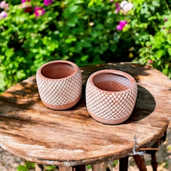 Chậu Gốm Đất Nung Dáng Trụ Tròn Vân Đan Lưới - Gốm Sứ Sân Vườn