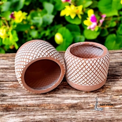 Chậu Gốm Đất Nung Dáng Trụ Tròn Vân Đan Lưới - Gốm Sứ Sân Vườn