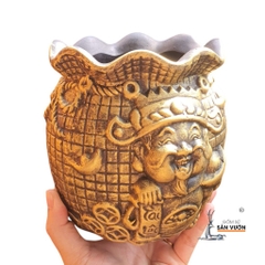 Chậu Gốm Đất Nung Hình Thần Tài - Gốm Sứ Sân Vườn