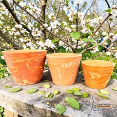 Chậu Gốm Đất Nung Dáng Vót Vuông Màu Loang Marble - Gốm Sứ Sân Vườn