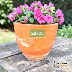 Chậu Gốm Đất Nung Miệng Giả Dáng Vót Lùn Loang Marble - Gốm Sứ Sân Vườn