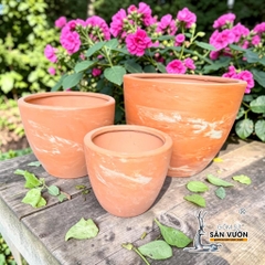 Chậu Gốm Đất Nung Miệng Giả Dáng Vót Lùn Loang Marble - Gốm Sứ Sân Vườn
