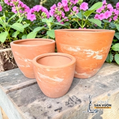Chậu Gốm Đất Nung Miệng Giả Dáng Vót Lùn Loang Marble - Gốm Sứ Sân Vườn