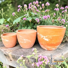 Chậu Gốm Đất Nung Miệng Giả Dáng Vót Lùn Loang Marble - Gốm Sứ Sân Vườn
