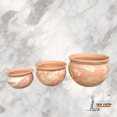 Chậu Gốm Đất Nung Dáng Thau Màu Loang Marble - Gốm Sứ Sân Vườn