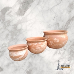 Chậu Gốm Đất Nung Dáng Thau Màu Loang Marble - Gốm Sứ Sân Vườn