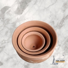 Chậu Gốm Đất Nung Dáng Thau Màu Loang Marble - Gốm Sứ Sân Vườn