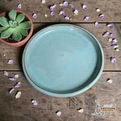 Đĩa Lót Chậu Gốm Đất Nung Sơn Wax Xám - Gốm Sứ Sân Vườn