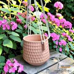 Chậu Treo Dây Dáng Trụ Vân Tròn - Gốm Sứ Sân Vườn