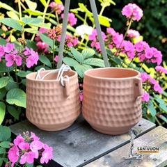 Chậu Treo Dây Dáng Trụ Vân Tròn - Gốm Sứ Sân Vườn