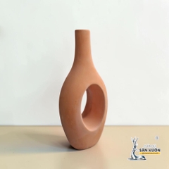 Bình Gốm Bầu Cổ Cao Xuyên Tâm -  Cao 30cm x Miệng 3cm - Gốm Sứ Sân Vườn