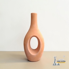 Bình Gốm Bầu Cổ Cao Xuyên Tâm -  Cao 30cm x Miệng 3cm - Gốm Sứ Sân Vườn