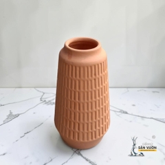 Bình Gốm Trụ Côn Vân Sọc Dọc - Cao 28cm x  Miệng 8cm - Gốm Sứ Sân Vườn