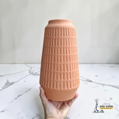 Bình Gốm Trụ Côn Vân Sọc Dọc - Cao 28cm x  Miệng 8cm - Gốm Sứ Sân Vườn