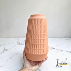 Bình Gốm Trụ Côn Vân Sọc Dọc - Cao 28cm x  Miệng 8cm - Gốm Sứ Sân Vườn