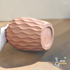 Bình Gốm Miệng Loe Vân Lượn Sóng Dọc -  Cao 32cm x Miệng 15 cm - Gốm Sứ Sân Vườn
