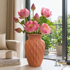 Bình Gốm Miệng Loe Vân Lượn Sóng Dọc -  Cao 32cm x Miệng 15 cm - Gốm Sứ Sân Vườn