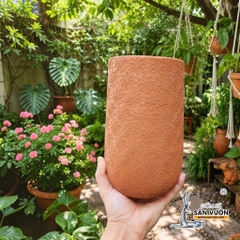 Chậu Gốm Đất Nung Hình Ống Vân Hoa Cúc/ Vân Lưới Cào - Cao 23cm x Đường Kính 13cm - Gốm Sứ Sân Vườn